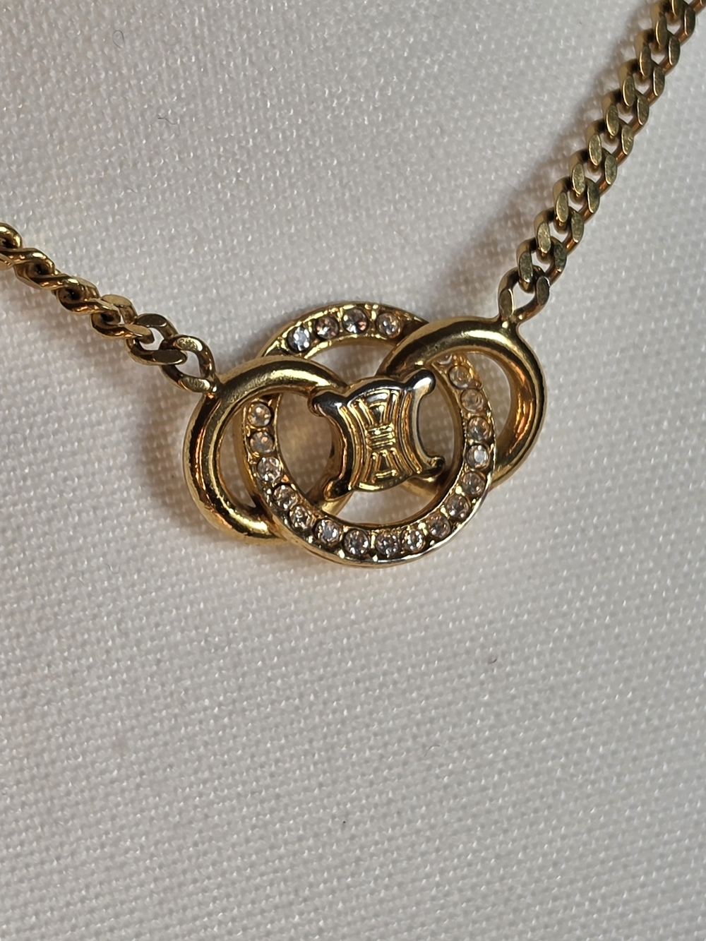 Celine Vintage Crystal Triomphe Pendant Necklace